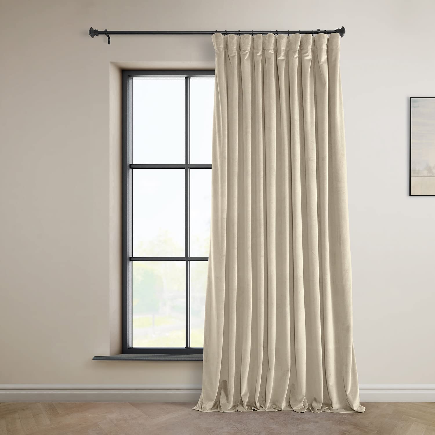 HPD Half Price Drapes Signature Plush Extra Wide Velvet Blackout Curtains for Bedroom (1 Panel), 100W X 84L Hotel Black Out Curtains for Living Room, Thermal Insulated Blackout Curtains, Angora Beige