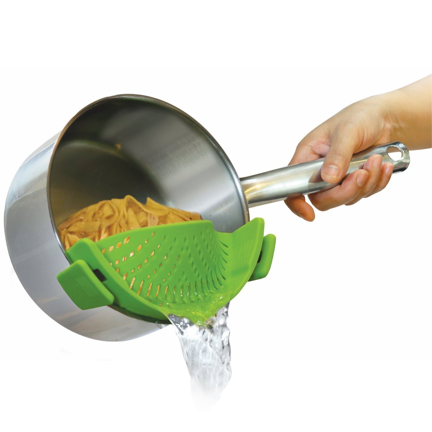FSDULAWIN Kitchen Pan Strainer SNAP'N STRAIN, Clipon Silicone Strainer