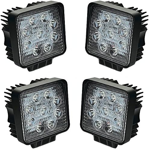 TURBO SII 4PC 4 Inch 27W Flood Beam Led Work Light Driving Fog Lights Pods Cube For Chevrolet Dodge Ford GMC Jeep Toyota Polaris RZR Ranger ATV UTV Can Am Maverick Boat Suv Front Bumper Grill Mount