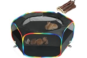 LUCKITTY Small Animal Playpen, Chick Brooder Box, Guinea Pig Hamster Indoor Playpens & Outdoor Pet Cage Tent with Cover Top, for Kitten/Ferret/Hedgehog/Rabbit/Duckling, Black & Rainbow