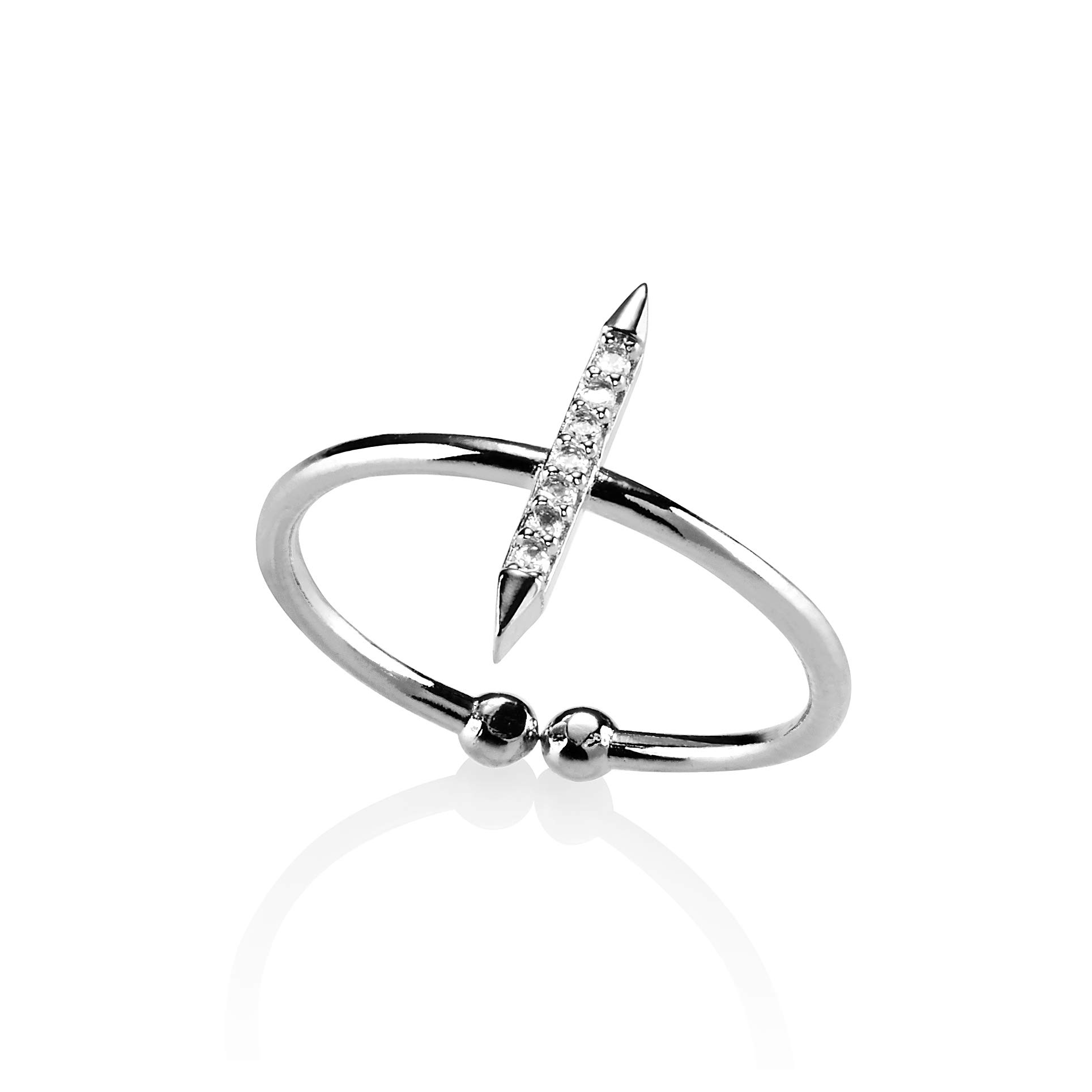 Namana Dainty Bar Ring Set with Cubic Zirconia. Adjustable Women's Silver Ring with GiftBox