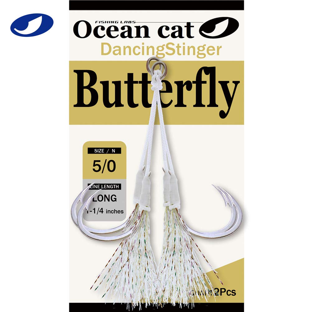 OCEAN CAT Assist Hooks For Jigging - Butterfly Glow Jigs, Size 2/0-5/0, Pre-Rigged - View #3