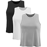 Ridshy Crop Tops for Women Workout Athletic Tank Tops Flowy Cropped Tank Tops Yoga Sleeveless Muscle Shirts 3 Pack
