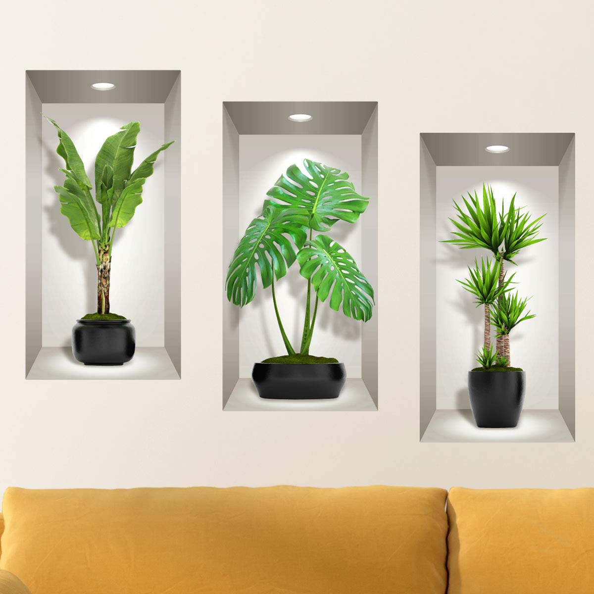 Ambiance Sticker 3D Plant Wall Art, Vinyl Removable Wall Sticker, DIY Wall Mural for Living Room 60 x 90 cm