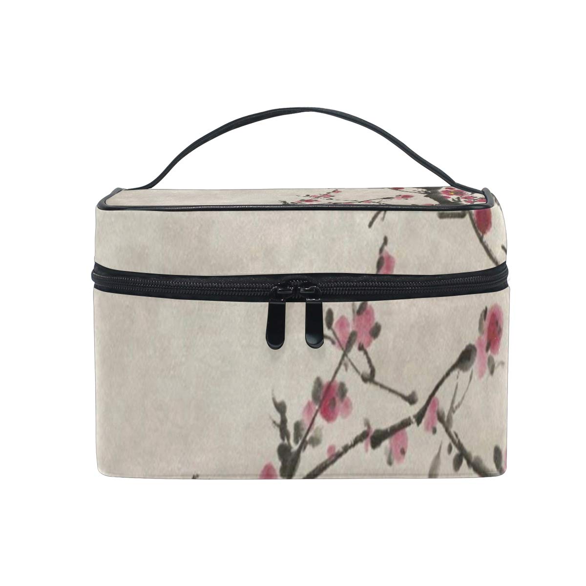 Cosmetic Bag Beautiful Chinese Oil Painting Cherry Blossom Womens Makeup Organizer Girls Toiletry Case Box Lazy Zip Bag