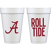 Officially Licensed University of Alabama logo / Roll Tide Printed Foam Disposable Cups 16 oz - Insulated Coffee Cups 10 Pack - Cute Cup set for Alabama decorations, Football party favors, Tailgating