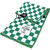 Against The Grain Microfiber Golf Towel with Clip - (12"x20") Green & White Checkered Design Golf Club Towel, Golf Towels for Golf Bags for Men & Women