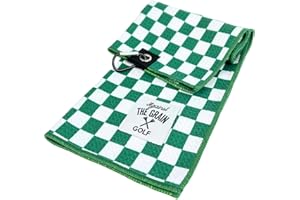 Against The Grain Microfiber Golf Towel with Clip - (12"x20") Green & White Checkered Design Golf Club Towel, Golf Towels for Golf Bags for Men & Women