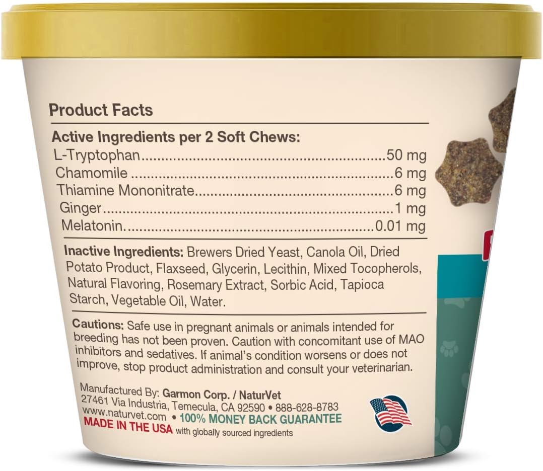 NaturVet –Quiet Moments Calming Aid for Cats Plus Melatonin – 60 Soft Chews – Helps Reduce Stress & Promote Relaxation – Great for Storms, Fireworks, Travel & Grooming : Pet Supplies