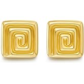 HESSAWELL Gold Square Stud Earrings for Women Polished Spiral Stud Earrings for Women Birthday Jewelry