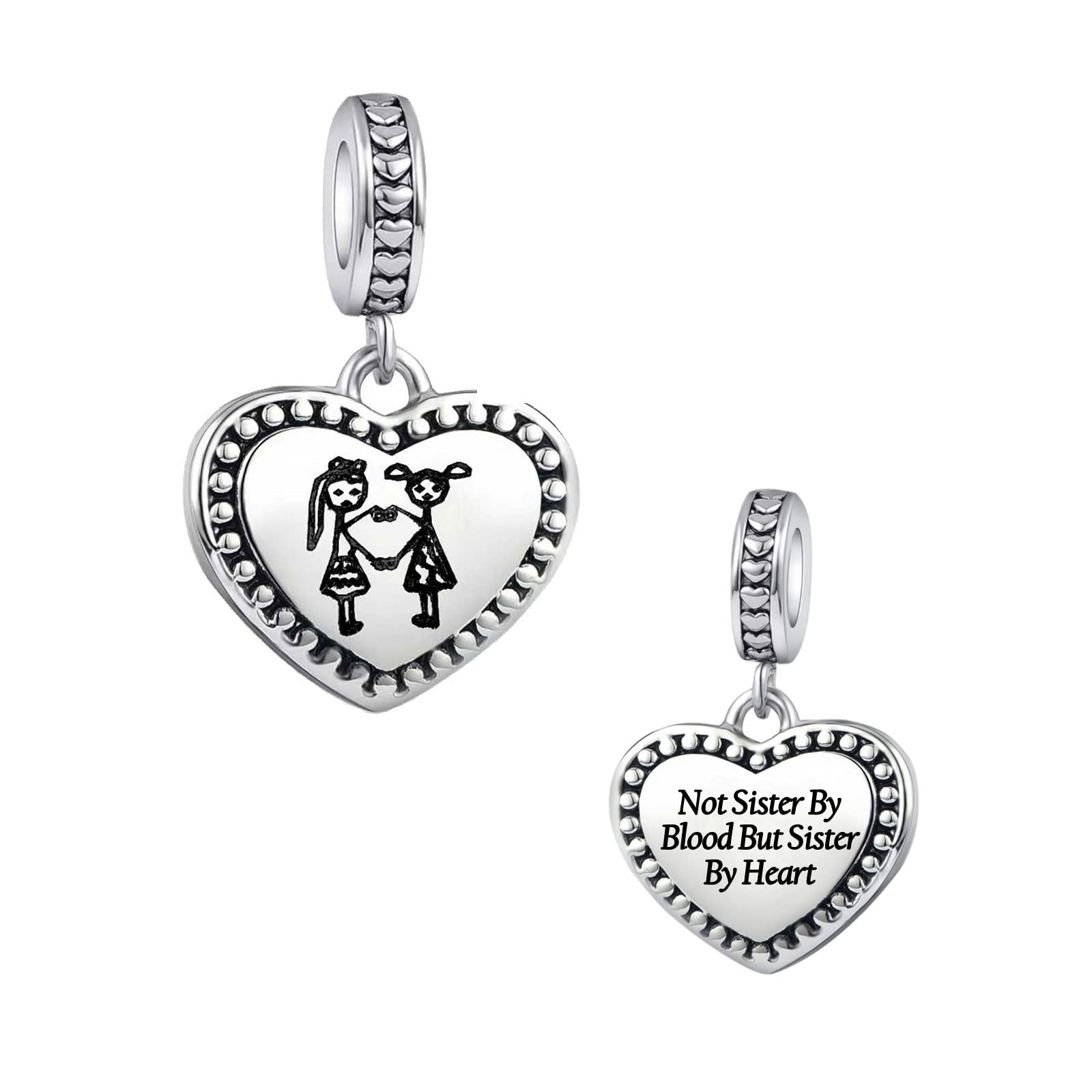 KunBead Jewelry Sister Best Friends I Love You Heart Birthday Dangle Charms Compatible with Pandora Bracelets