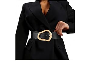 XZQTIVE Women Wide Elastic Waist Belt for Dresses Fashion Big Gold Buckle Stretchy Leather Waistband for Ladies