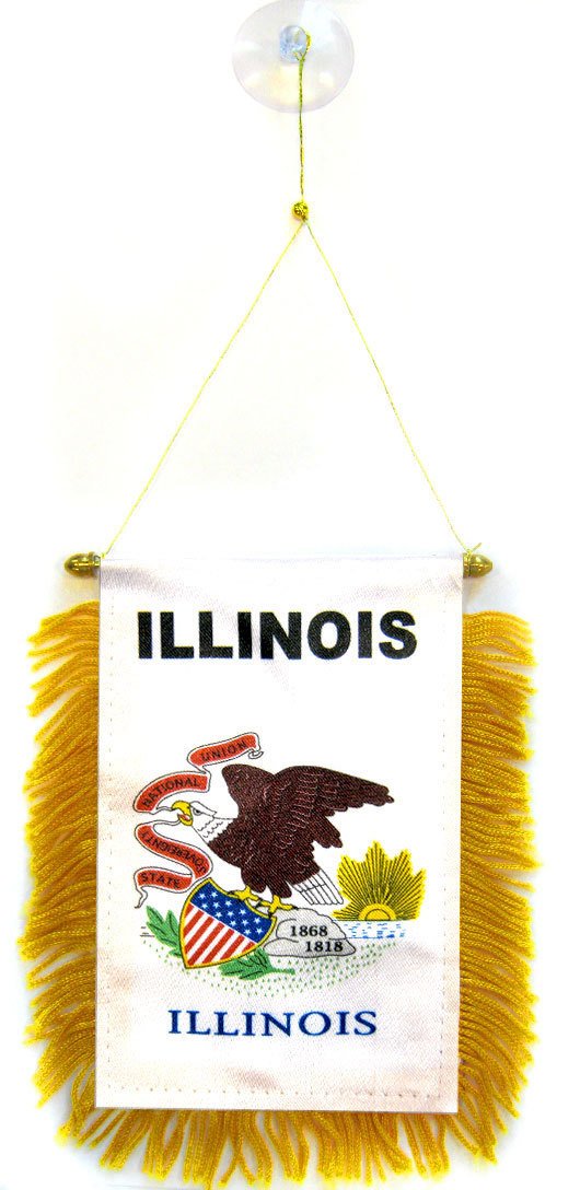 AZ FLAG - Illinois Mini Banner - 6'' x 4'' - 100% Polyester US state of Illinois Small Pennant for Car - Double-sided Flag with Suction Cup Hanger