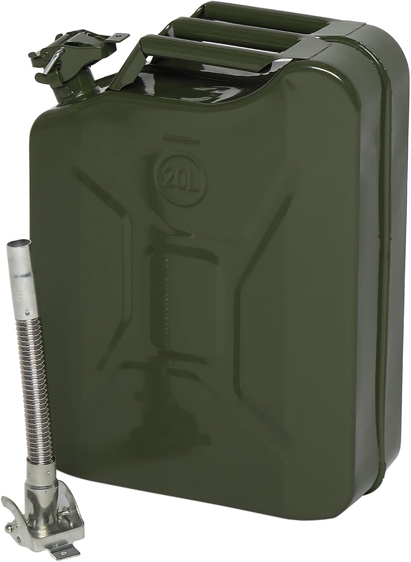 Bonnlo 20L Metal Jerry Can Fuel Container with Flexi Spout Green
