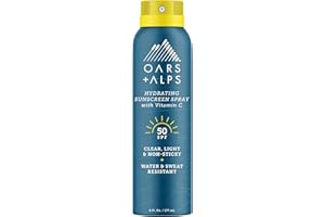 Oars + Alps Hydrating SPF 50 Sunscreen Spray, Naturally Derived Skin Care Infused with Vitamin C and Antioxidants, Water and Sweat Resistant, 6 Oz, 1 Pack