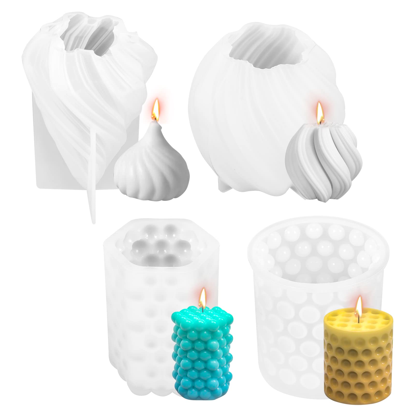 Povxlum 4 PCS Silicone Candle Making Moulds DIY Resin Candle Moulds for Pouring Set for Making Scented Candle Soap Home Decoration Craft Ornaments