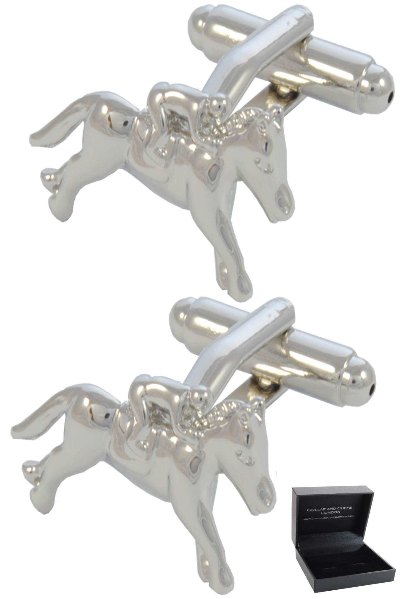 Cufflinks for Men + Presentation Box - Horse Racing - Jockey Ascot Animal - Silver Colour - One Pair