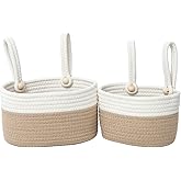 YAHUAN Cotton Hanging Basket for Organizing Hanging Wall Basket With Handle for Wall Decor Bedroom Car Seat Back Stroller (Khaki white)