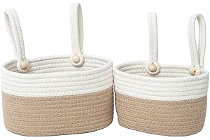 YAHUAN Cotton Hanging Basket for Organizing Hanging Wall Basket With Handle for Wall Decor Bedroom Car Seat Back Stroller (Khaki white)