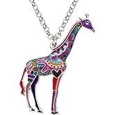 BONSNY Enamel Chain Heart Giraffe Necklace Pendant For Women Girls Charm Gifts Colorful Jewelry
