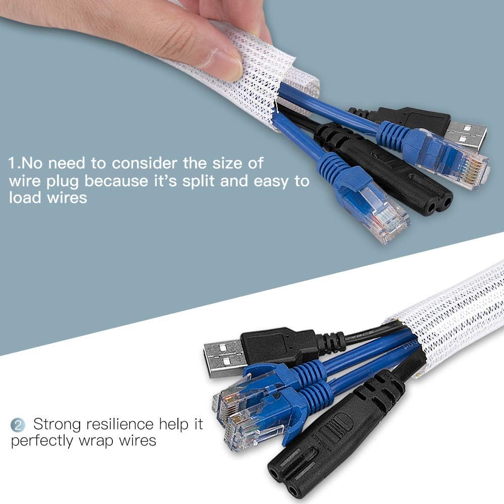 White Cable Sleeve Cover, AGPTEK Cord Management System for Desk PC TV Computer Projector Wires Protection and Organization, Home, Theater and Office, 6.6ft - 2/3 inch, White: Home Audio & Theater