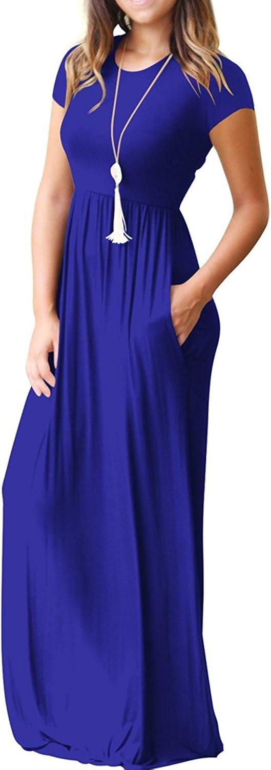 VIISHOW Women's Short Sleeve Empire Waist Maxi Dresses Long Dresses with Pockets at  Women’s Clothing store