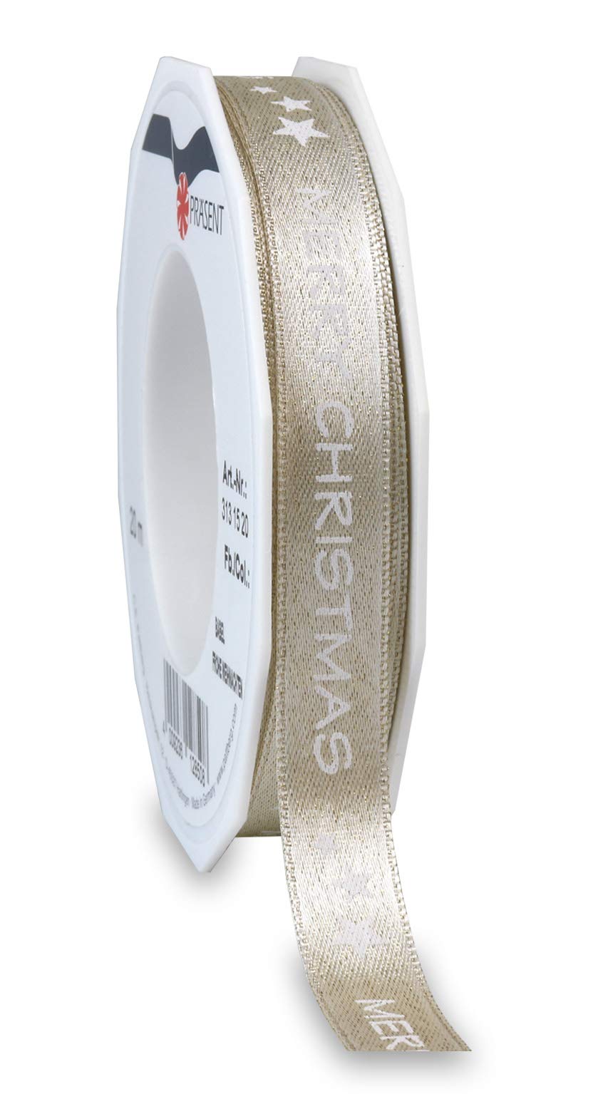 Präsent - Babel Printed Satin Ribbon Gold 15 mm Width, 20 m Length