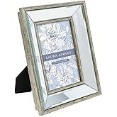 Laura Ashley 4x6 Silver Beveled Mirror Picture Frame, Classic Mirrored Frame with Deep Slanted Angle, Wall-Mountable, Made for Tabletop Display, Photo Gallery and Wall Art, (4x6, Silver)