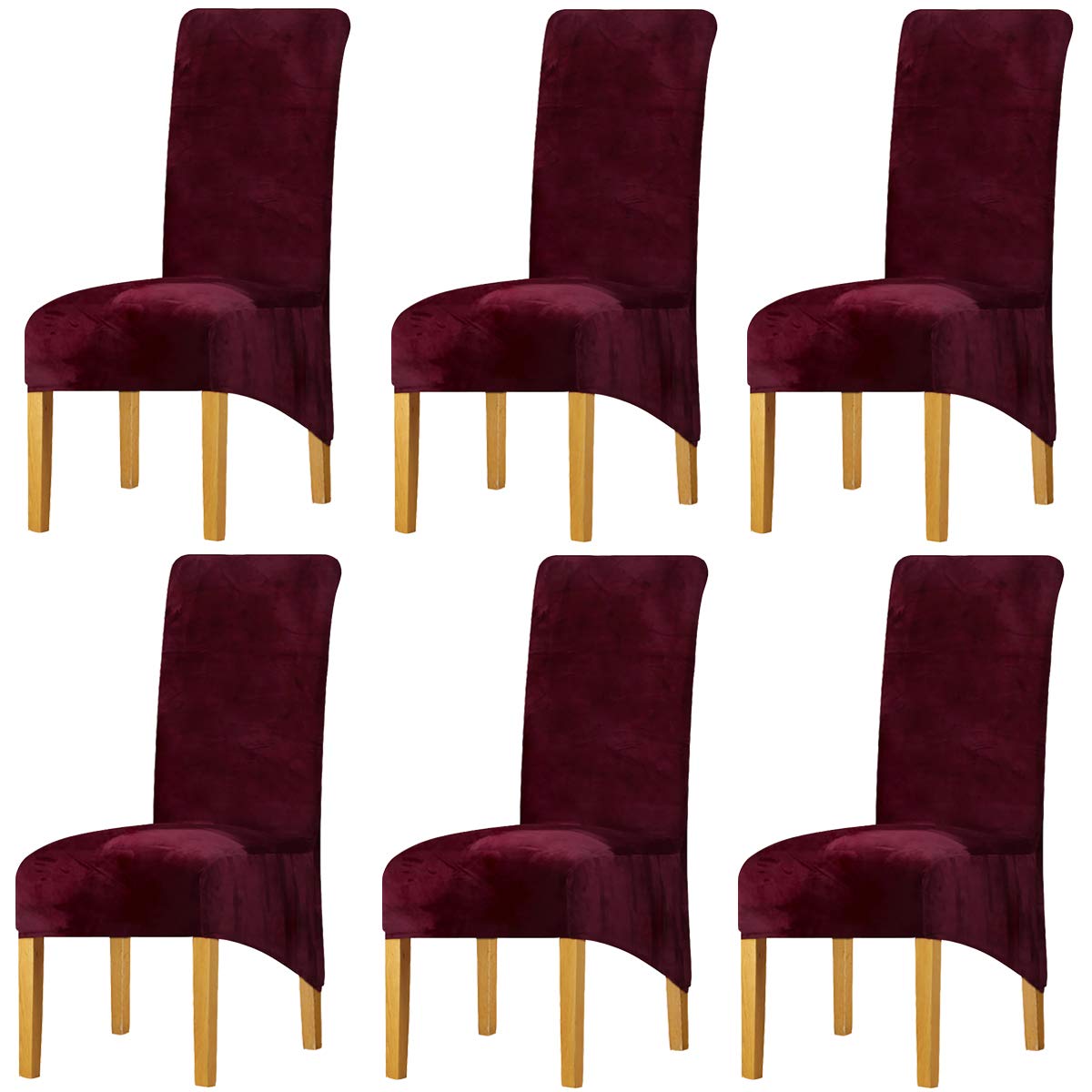 LANSHENG XL Velvet Stretchy Chair Covers for Dining Chairs 6 Large,Spandex Elastic Removable High Back Chair Covers Solid Dining Room Chair Protector Home Decor (Wine Red,Set of 6)