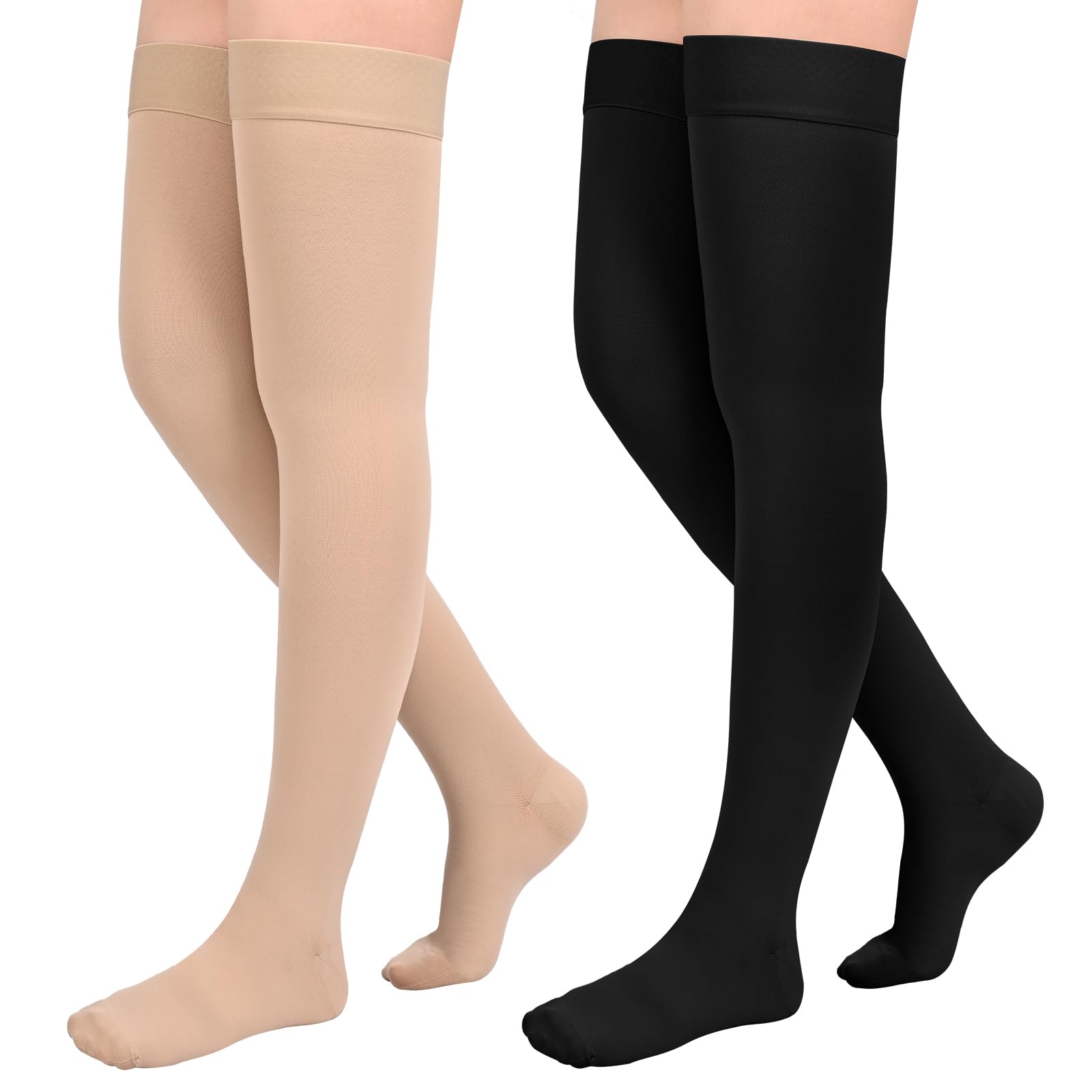 Photo 1 of 2Pairs Ktinnead 20-30mmHg Thigh High Compression Stockings for Women, Closed-Toe Thigh High Compression Socks, Medical Compression Stockings for Pregnant, Teacher, Doctor, Varicose Veins, lymphedema