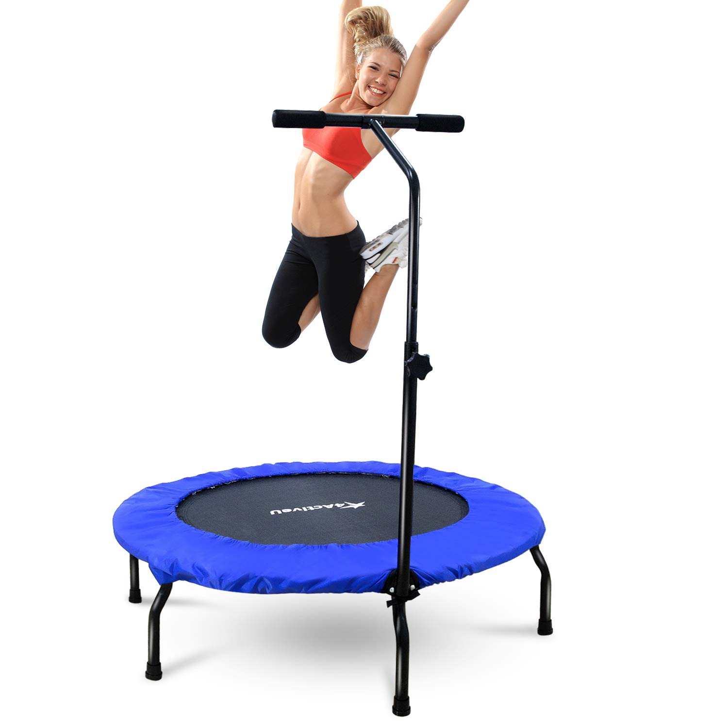 4ActiveU 40-Inche Foldable Mini Trampoline for Adults Kids | Indoor and Outdoor Fitness Rebounders Exercise Trampoline with Adjustable 3-Level Heights | Upgrade Cardio Trainer Max Load 265lbs