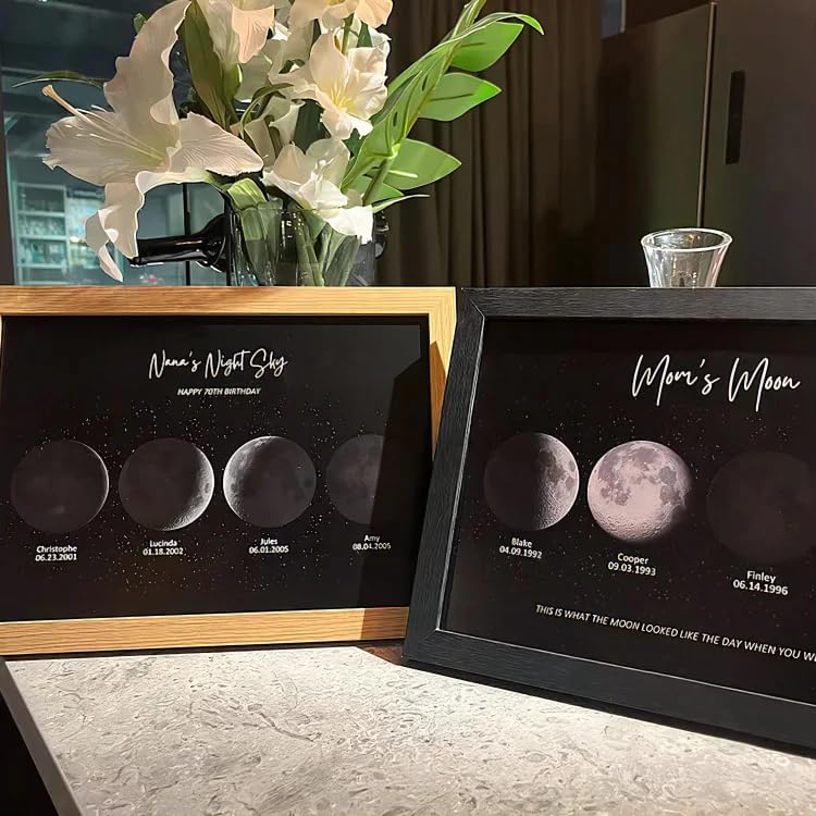 Custom Moon Phase Frame Gift Personalized Lunar Wall Art for Anniversary, Mother’s Day, Father’s Day, Birthday, or Valentine’s Day