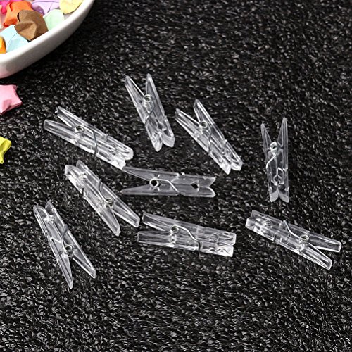 WODE Shop 100 PCS Mini Clear Plastic Clip, Utility Paper Clip Clothes Line Clips Hanger Clips Spring Hanging Clips Clamps