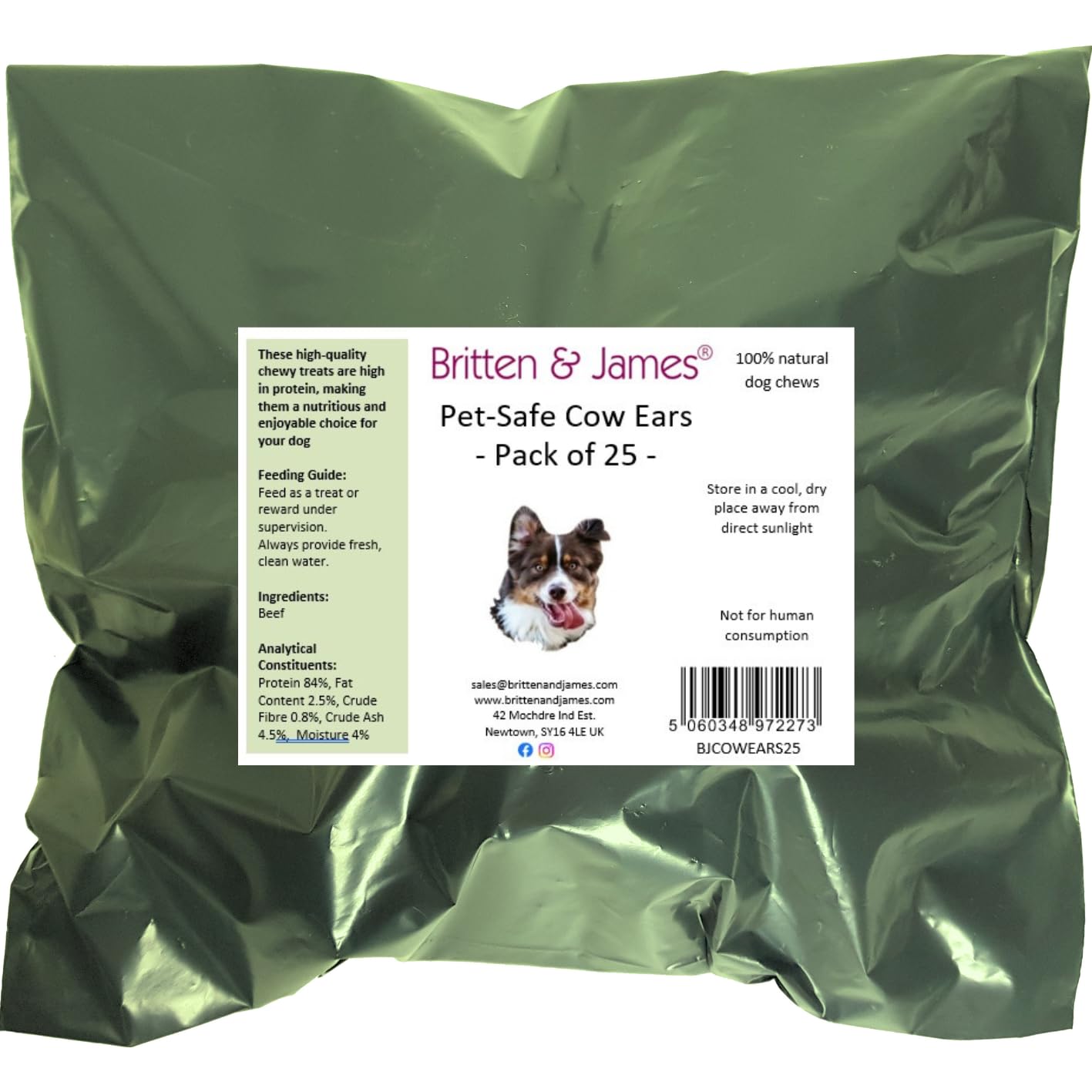 25 Pet Safe Cow Ears for Dogs Natural Air Dried by Britten and James