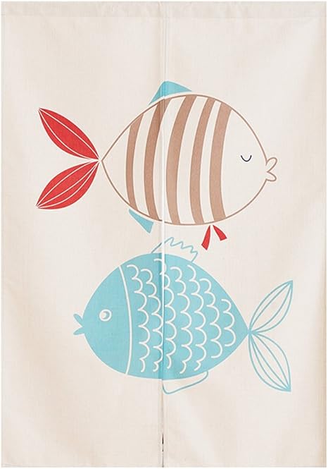 Amazon Baiht Home のれん 暖簾 綿麻混 動物 植物シリーズ ラブラブ魚 おしゃれ 室内インテリア 幅85cm 丈90cm 突っ張り棒付き のれん オンライン通販