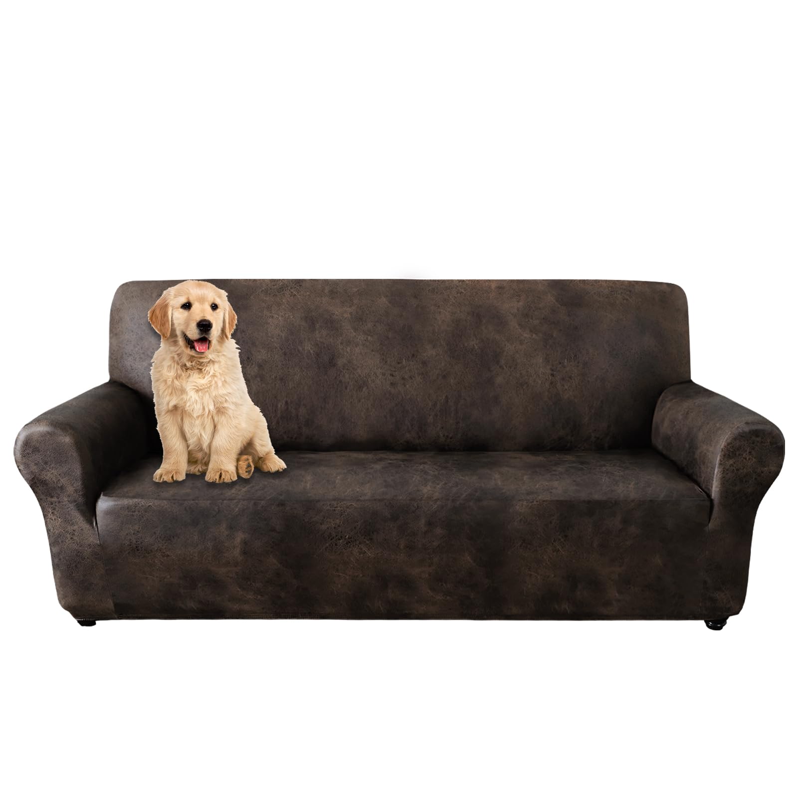 Photo 1 of molasofa Sofa Covers - Couch Cover for Leather Couch, Soft and Washable Sofa Covers with Leather-Like Quality. Non-Pilling, Non-Slip 1-Piece Couch Cover for Dogs, Cats, and Kids (02 Dark Brown)