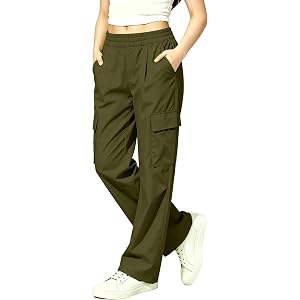 AIMAOMI Girls Parachute Elastic Waist Wide Leg Sweatpants Kids Cargo Hiking Pants Casual Trousers Preppy Clothes