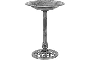 VIVOHOME 28 Inch Height Polyresin Lightweight Antique Outdoor Garden Bird Bath Gray