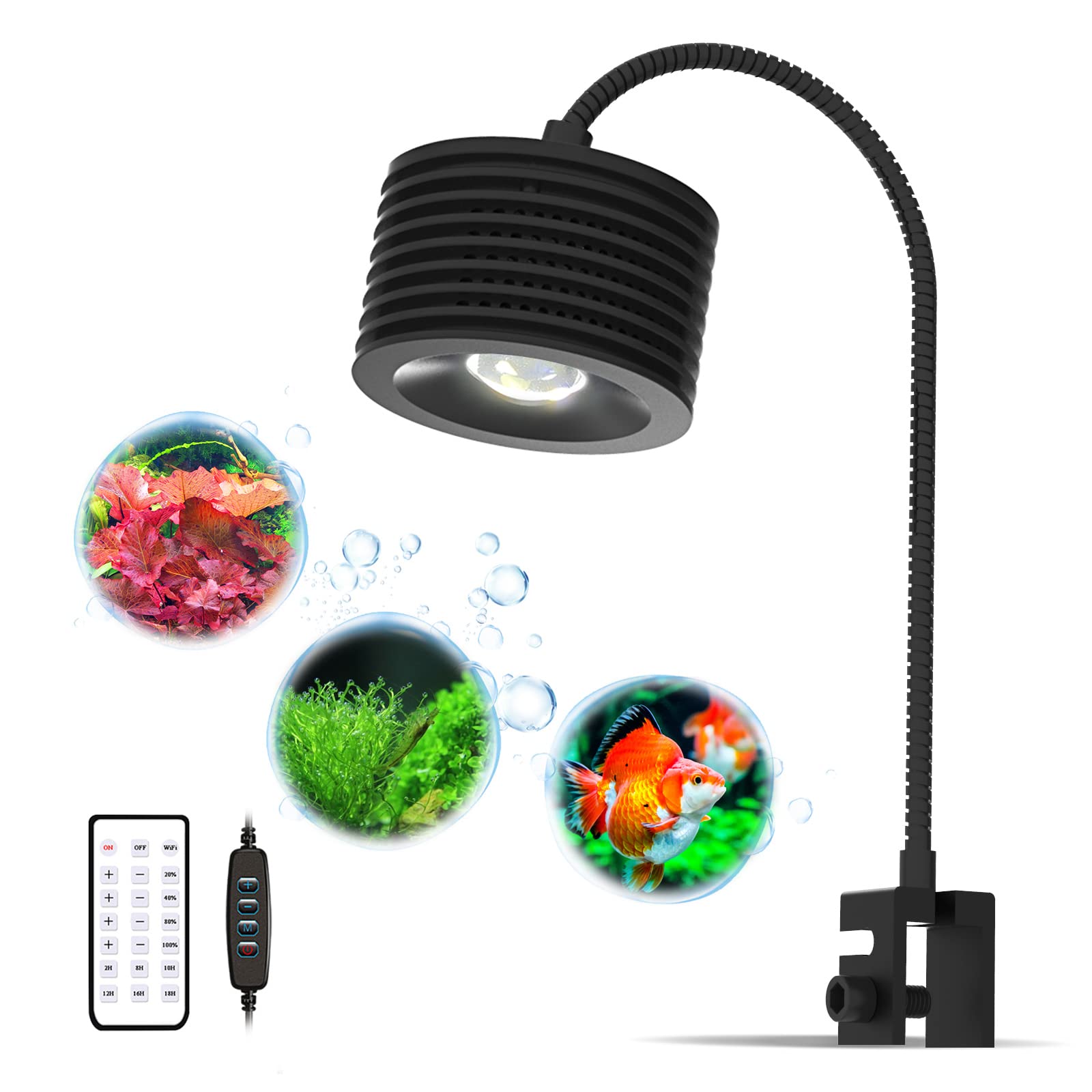Lominie Aquarium Light with 4Channels Dimmable and Adjustable Gooseneck,LED Aquarium Light that Can be Timed,Full-Spectrum Nano Fish Tank Light for Planted Freshwater Aquarium Fish Tank