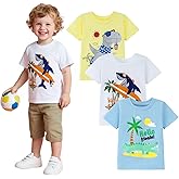 HILEELANG Toddler Boy Short Sleeve Tee Shirts Summer Cotton Casual Graphic Crewneck Tshirt Packs