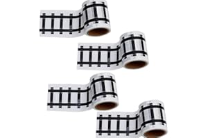 FOMANN Race Car Track Road Tape Kids Toy Car Party Tape-Sticker Roll for Track and Train Sets, Stick to Floors and Walls, Quick Cleanup (Railway, 4 Rolls)
