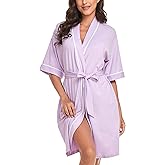 COLORFULLEAF Womens Bamboo Short Robes Lightweight Kimono Cotton Robe Soft Knit Bathrobe Ladies Loungewear with Pockets