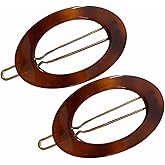 French Amie Oval Hoop Small 1 1/2” Tortoise Shell Celluloid Handmade Snap Hair Clips for Women Tige Boule Clasp Side Slide-in Barrette Clip Hair Accessories for Girl - 2 Piece