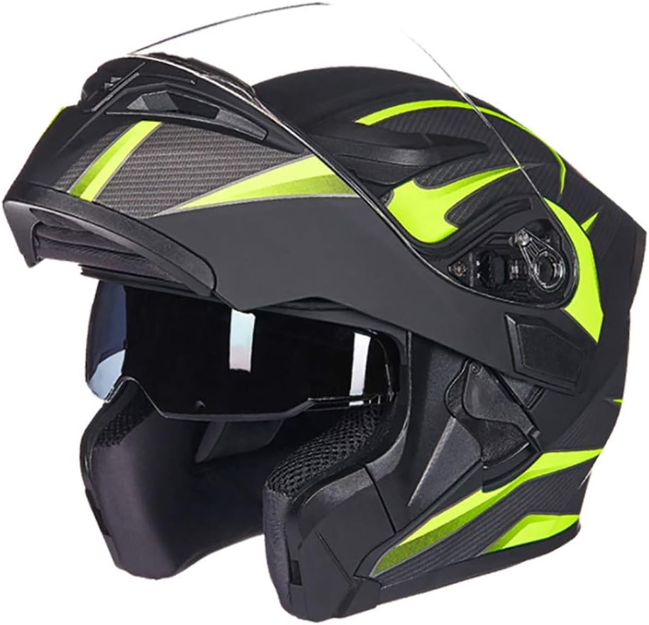 MMGIRLS Modular Locomotive Collision Helmet, DOT Certified Internal Visor Full face Motorcycle Helmet - Black/Green,XL