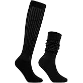 Zando Neon Slouch Socks for Women 80s 90s Knee High Scrunch Socks | Retro Outfit, Long Stacked Boot Design, Soft Ribbed Knit, Warm Winter Daily Party Accessories