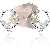 Sterling Silver Daisy Butterfly Earrings for Teens Women - Sparkle Cubic Zirconia Hoop Earrings Hypoallergenic Lightweight Yellow CZ Dainty Loop Earring Gifts for Daughter Granddaughter Niece