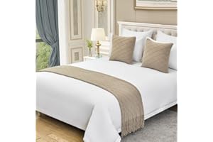 QQXX Cotton Knit Bed Runner,Knitted Throw Blanket with Tassel,Decorative Bedding Scarf Cover,Solid Color Woven Sofa Throw Bed Runner for Hotel Home Double Single King Size Bed(King 26x102inch, Khaki)