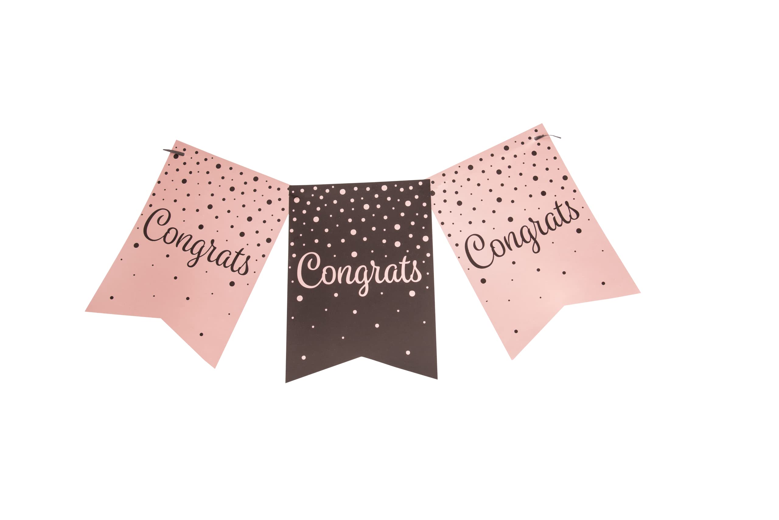 PD-Party 7024013 Party Flag Banner | Congratulations | Celebration - Congrats, Pink/Black, 8.5cm Length x 8.5cm Width x 7.5cm Height