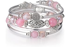 FULU AUTUMN Stackable Beaded Bracelets for Women Boho Wrap Silver Bracelet Layered Fashion Jewelry Gifts for Her