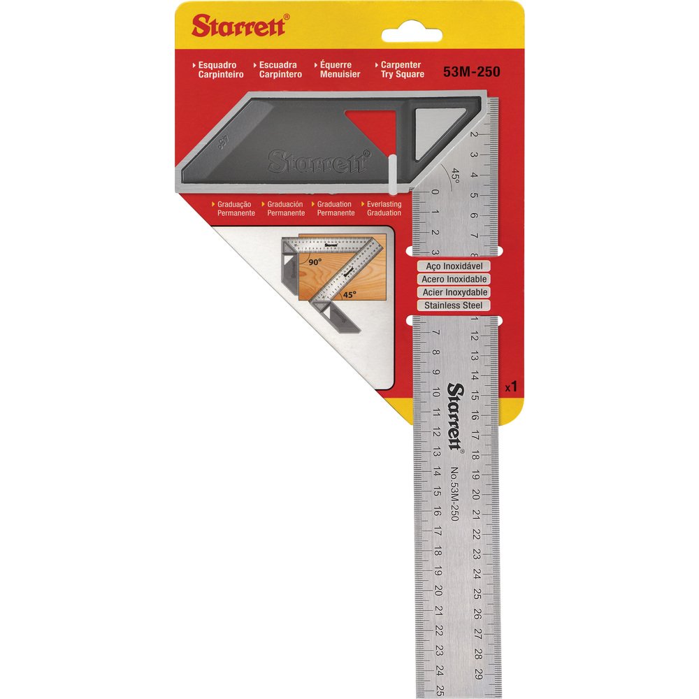 Starrett K53M-200-S Carpenters Try Square for Woodworking – 200mm Metric Set Square